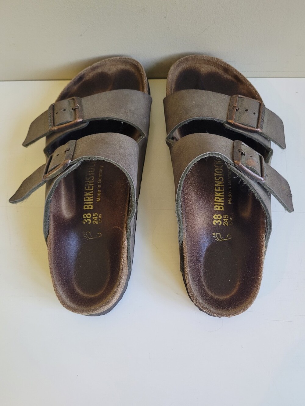 Birkenstock Arizona Footbed Double Buckle Slide Sandals in Taupe - Picture 2 of 8
